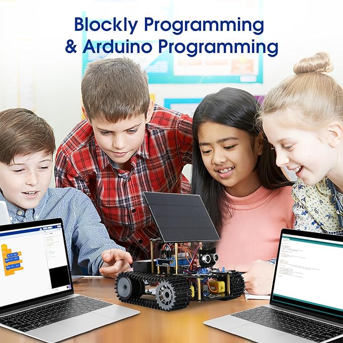 ACEBOTT ESP32 Smart Tank Solar Robot Car, 4WD Omnidirectional Movement Remote Control Car Compatible with Arduino IDE, Electronics Programming Project/STEM Educational/Science Coding Kit for 12+Teens