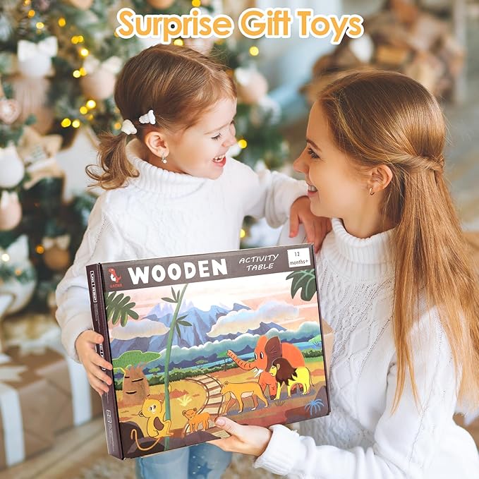 wingyz 9-in-1 Activity Table for 1 Year Old Toddler, Multi-Colorful Wooden Montessori Toys, Baby Play Table with Bead Maze Shape Sorter Train Toy, Educational Gifts for 12 Months+ Kids Boys Girls