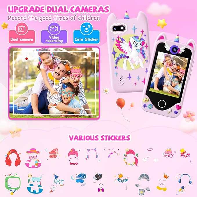 Kids Smart Phone for Girls Gifts - Toddler Christmas Birthday Gift for Age 3 4 5 6 Year Old, Kids Cell Phone Toy with Touchscreen, Dual Cameras, Learning, Kid Mp3 Player, Games with 32 GB Card