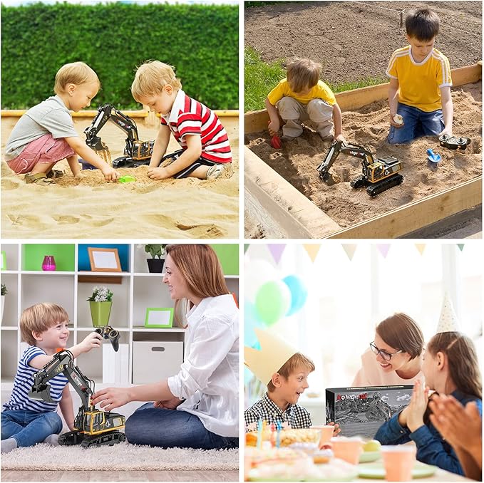kolegend Remote Control Excavator Toy 16 Inch, 9 Channel RC Construction Vehicles Hydraulic Haulers Digger Toys Gift for 6 7 8 9 10 Years Old Kids Boys