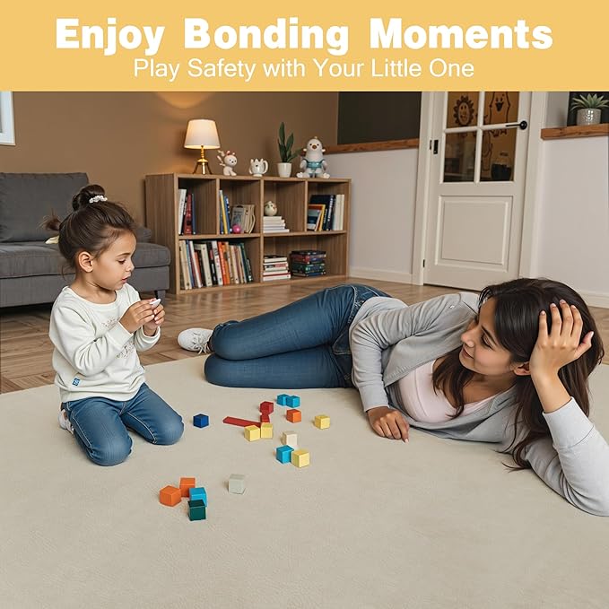 Padded 71" ×59" Large Baby Play Mat for Floor, 1.2" Thick Memory Foam Playmat with Soft Vegan Leather Cover, Cushioned Play Mat for 71" x59" Playpens, Grey