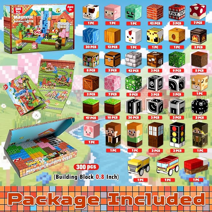 Magnetic Blocks - 300PCS Magnetic Building Blocks Road Forest Magnetic Cubes - Sensory Toys for Montessori Toddler Birthday Gifts -STEM Construction Toys for Kids Ages 3+ for Boy & Girl