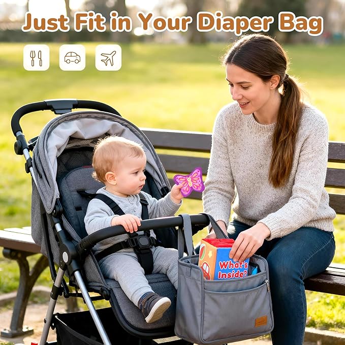 JoyCat What's Inside Box - Mystery Soft Box with 5 Sensory Objects, Rattle, Crinkle Paper, Mirror - Baby Toys 6-12 Months, Soft Busy Travel Toys - Christmas Basket Stocking Stuffers