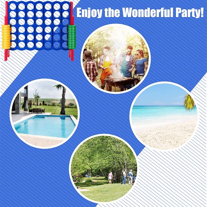 COSTWAY Jumbo 4-to-Score Giant Game Set, 4 in A Row for Kids and Adults, 3.5FT Tall Indoor & Outdoor Game Set with 42 Jumbo Rings & Quick-Release Slider, Perfect for Holiday Party & Family Game, Red