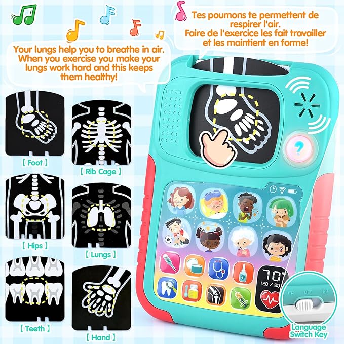 PLAY Doctor Kit for Kids with Learning Tablet, Doctors Play Set with Kids Tablet, Real Stethoscope, Various Medical Toys, Pretend Play Toys for Toddlers 3-5, Halloween Christmas Birthday Gifts