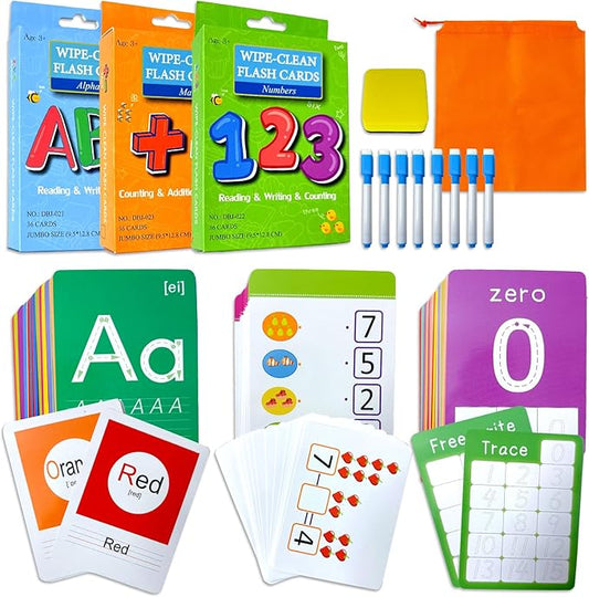 108PCS Toddler Flash Cards,Number, Alphabet, Math Flash Cards with 9 Dry Erase Pens - Early Education Flashcards for Kids, Preschool Learning Activities 3+