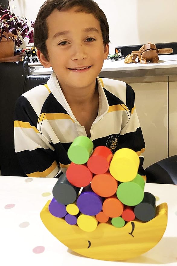 TOWO Wooden Stacking Blocks Balancing Game for Children - Moon Equilibrium Game Moon Wooden Stacking Blocks and Sorting Toy for 3 Years Old- Math Educational Toys for Preschool Kids