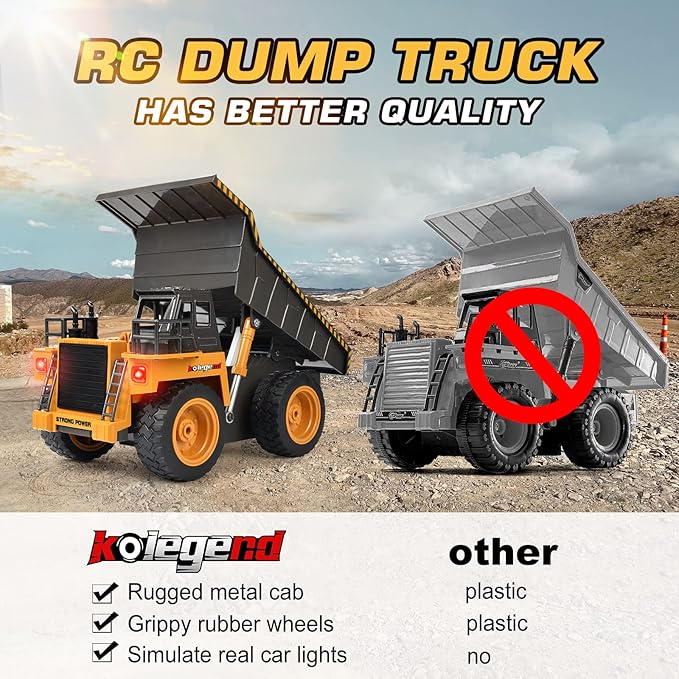 kolegend Remote Control Dump Truck RC Truck Construction Vehicle Truck Toys with Rechargeable Battery for Toddlers Kids Boys and Girls