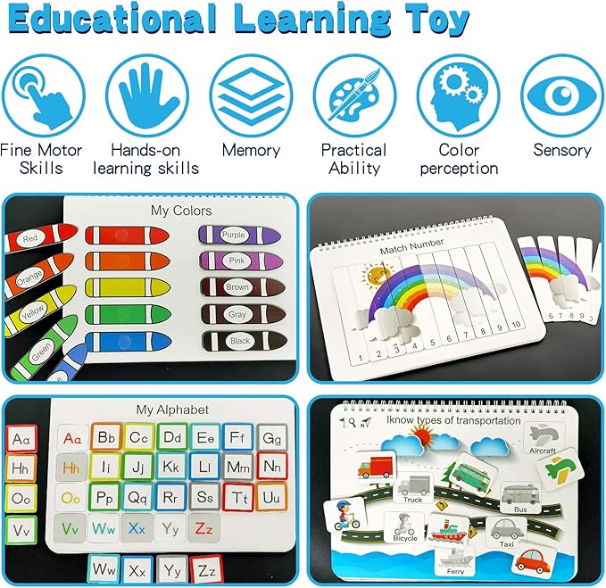 Busy Book for Toddlers, Montessori Toys for 3 4 5 6 Years Old, Autism Sensory Educational Toys, Toddler Preschool Learning Activity Binder and Early Books - for Boys & Girls Develops Fine Motor Skills