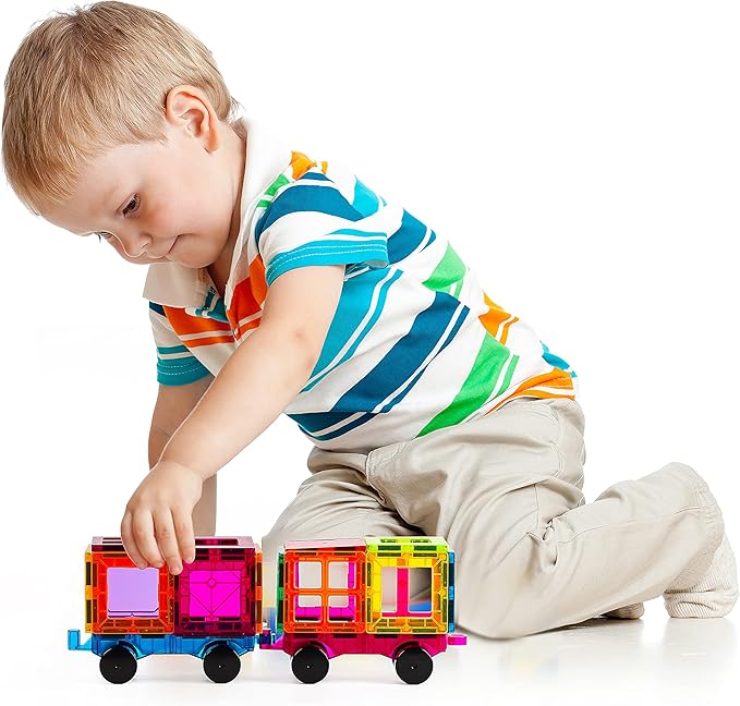 110PCS Magnetic Tiles with 2 Cars, STEM 3D Building Blocks for Kids Ages 3-8, Montessori Magnet Construction Toys for Preschool Classroom