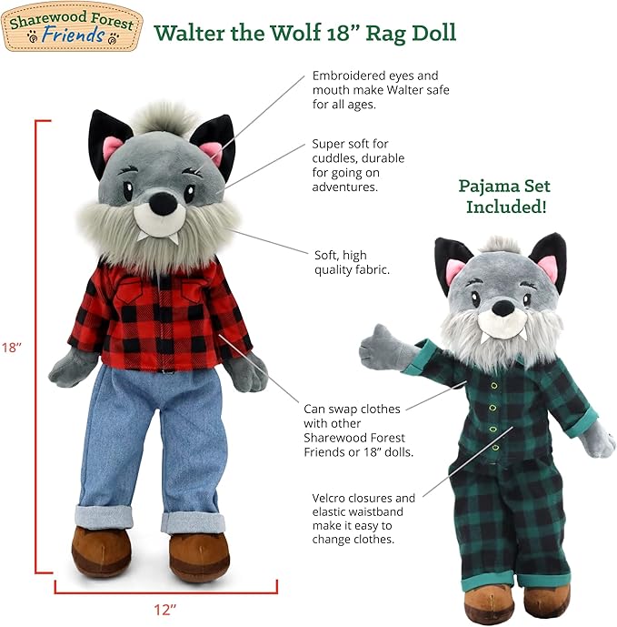 Plushible Soft Baby Doll, 18 Inch Werewolf - Plush Rag Doll with 2 Clothing Sets, My First Plush Toy for Girls, Boys & Infants, Soft Baby Stuffed Toy, Adorable Companion for 1 Year Old & Up
