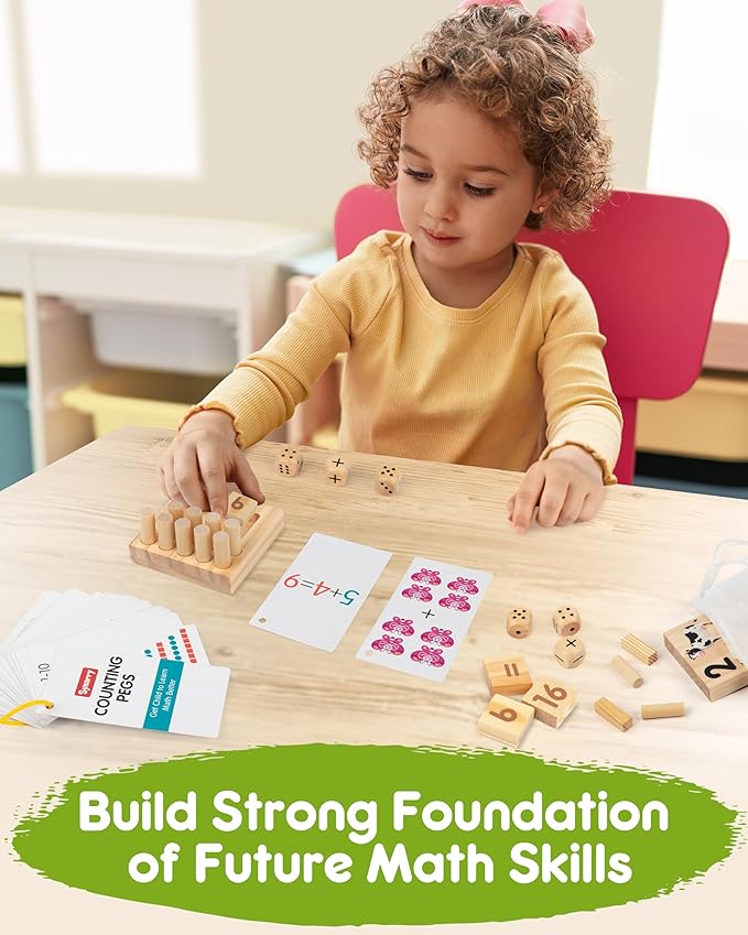 SYNARRY Wooden Counting Peg Boards - Montessori Math Manipulatives for Kindergarten Learning Activities, Number Addition and Subtraction Games for Homeschooling, Math Counters Toys for Kids Ages 3-8