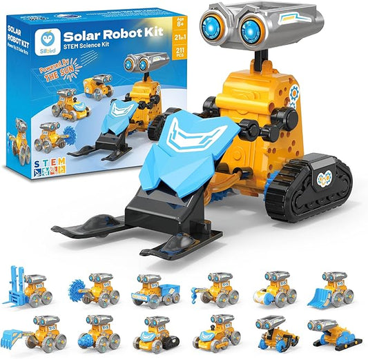 Sillbird Solar Robot Building Kit Christmas STEM Gift for Boys Aged 8-14, 21 in 1 DIY Science Educational Sets for Kids Teens Birthday, Battery or Sun Powered Buildable Robotic Toys with 211 Pieces