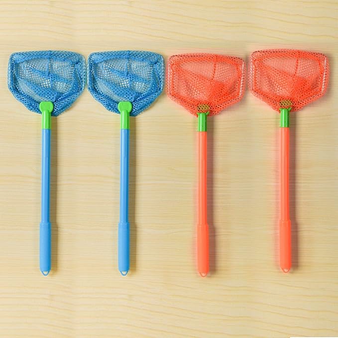 Coopay 4 Pieces Fishing Net Catching Bug Nets Fish Butterfly Nets Beach Toys for Kids Outdoor Playing (Blue, Orange)