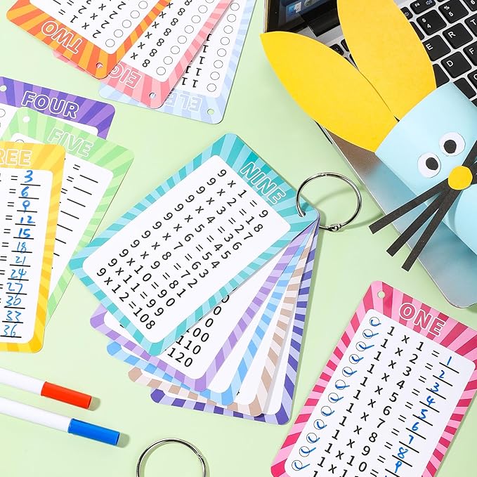 13 Pcs Multiplication Flashcards 0-12, Times Table Flash Cards Multiplication Chart Multiplications Game Math Flashcards for 1st to 3rd Grades