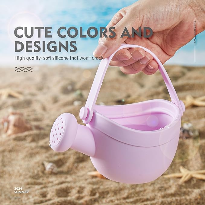 MarcZero 17Pcs Silicone Beach Toys,Modern Baby Beach Toys,Travel Friendly Beach Set,Silicone Bucket, Watering Can, Shovel, 12 Sand Molds, Beach Bag,Silicone Sand Toys for Toddlers, Kids (Purple)