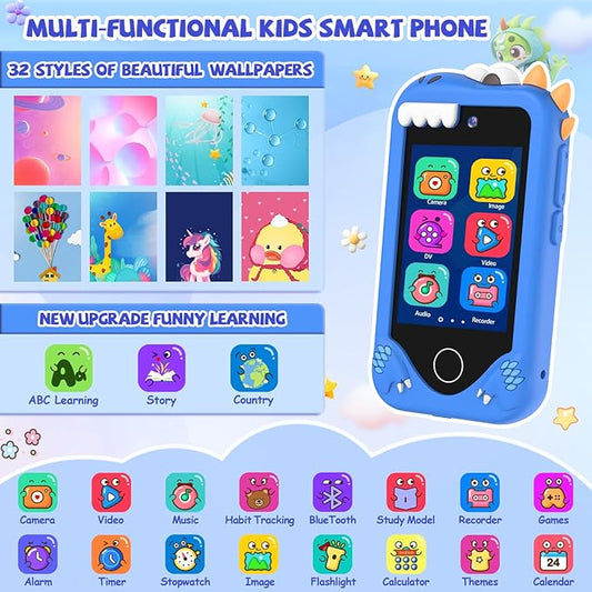 Kids Smart Phone for Girls Gifts - Toddler Christmas Birthday Gift for Age 3 4 5 6 Year Old, Kids Cell Phone Toy with Touchscreen, Dual Cameras, Learning, Kid Mp3 Player, Games with 32 GB Card