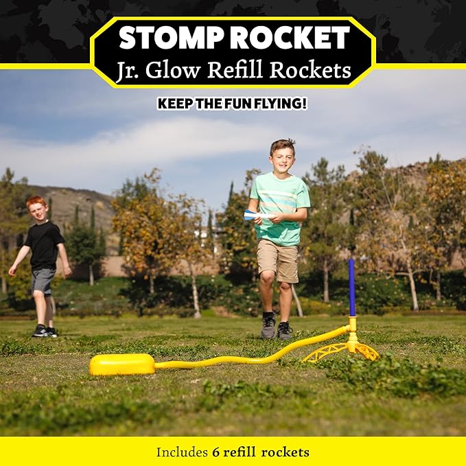 Stomp Rocket Jr Glow Rocket Refills, 6 Rockets - Replacement Glow in The Dark Rockets for Soft Foam Rocket Launcher for Kids - Fun Backyard & Outdoor Kids Toys Gifts for Boys & Girls
