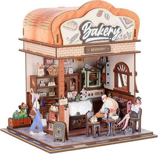 Book Nook Kit - DIY Miniature House Kit for Adults, Dollhouse Booknook Tiny House Bookshelf Decor 3D Wooden Puzzle Street Model, Ideal Gift for Book Lovers, Family, Friends (Bakery)