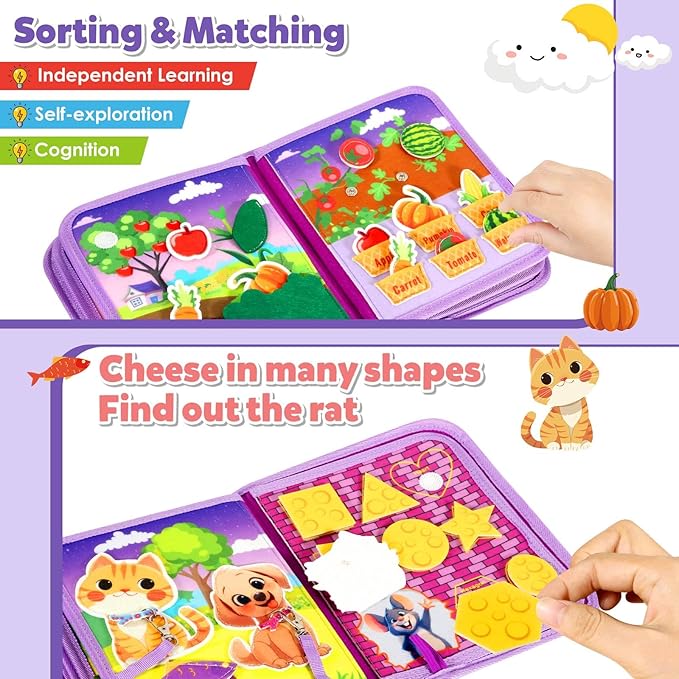 GOLIYEAN Montessori Busy Book for Toddlers 1-3, Busy Board Montessori Toys for 1 Year Old Girl Birthday Gift, Educational Learning Sensory Quiet Activity Books, Travel Toys for Airplane Car