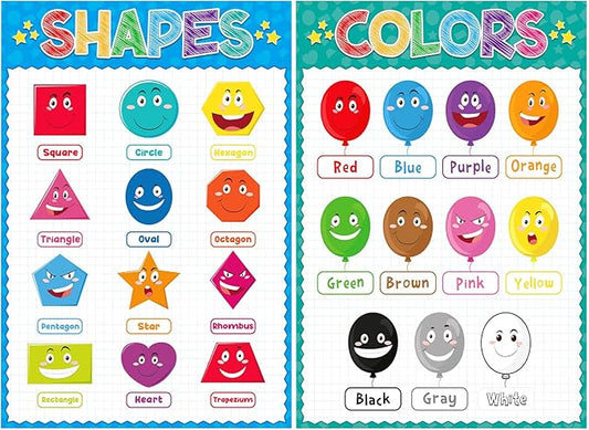 D4DREAM Preschool Posters - 2Pcs Toddler Learning Posters Laminated Shapes Color Poster for Classroom Decoration Pre-K Kindergarten Homeschool Nursery Daycare Essentials for Teacher Supplies