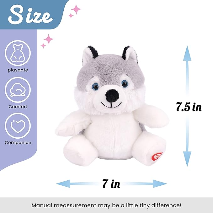 Hopearl Talking Husky Repeats What You Say Shaking Head Electric Interactive Animated Toy Speaking Plush Buddy Birthday Festival for Toddlers, 7.5''