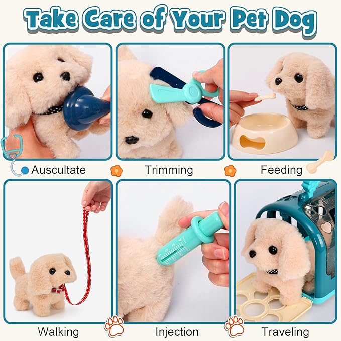 G.C 22Pcs Dog Toys for Kids Doctor Kit, Walking Barking Electronic Interactive Stuffed Dog Vet Kit Costume Pretend Play Puppy Pet Care Veterinarian Playset, Gifts for Kids Girls 3 4 5 6+ Year Old