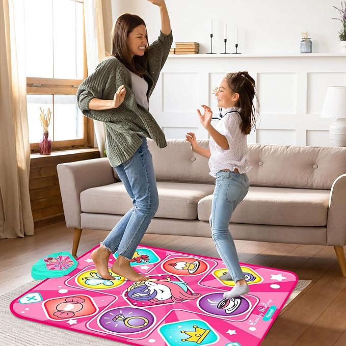 Unicorn Dance Mat, Dance Mixer Rhythm Step Play Mat, Pink Dance Pad with LED Lights, Adjustable Volume, Built-in Music, 5 Game Modes, Xmas B-Day Gifts for 3-12 Years Old Girls Toys