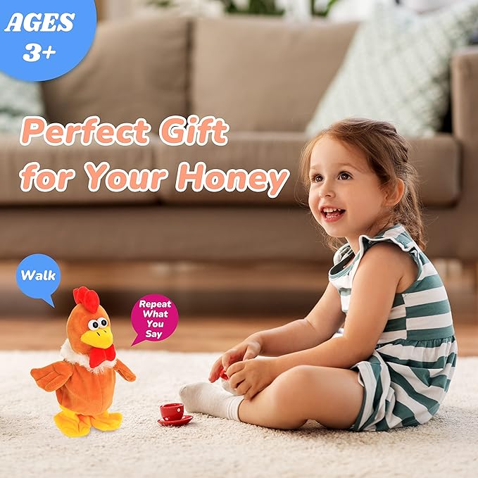 Hopearl Talking Chicken Repeats What You Say Walking Chick Electric Interactive Animated Toy Speaking Plush Buddy Gifts for Toddlers Thanksgiving Day, 9''
