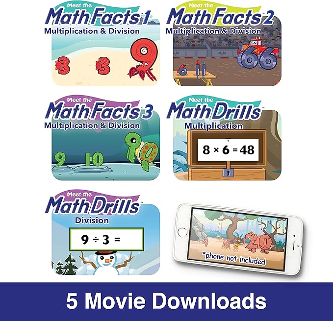 Meet The Math Facts Multiplication & Division Levels 1, 2 & 3 Big Set! - Bundle with 2 Workbooks, 2 Sets of Flashcards, 3 Coloring Books, + 5 Video Downloads - Primary School Prep Series!