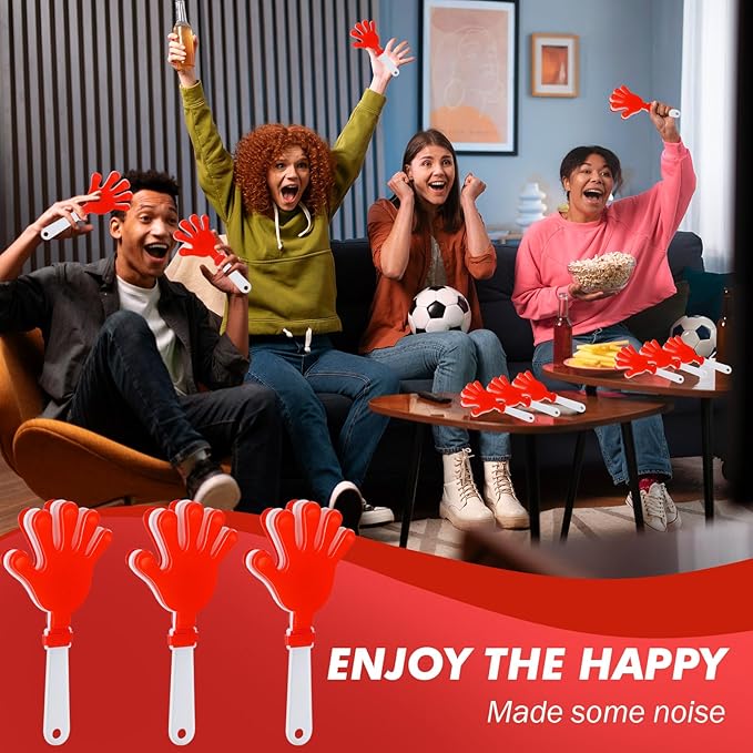 12 Pcs Hand Clappers Noisemakers 7.5 Inch Clappers Noisemakers Plastic Hand Clappers for Birthdays Game Football Sporting Events Cheers Supplies Dance Basketball Football Noisemakers(Red and White)