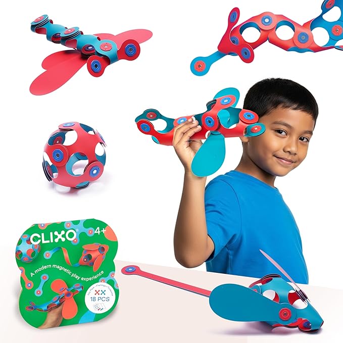 Clixo Itsy Magnetic Toy for Kids - Flexible, Durable, Imagination-Boosting Magnet Building Toy. Educational Multi-Sensory STEM Experience. Great as a Travel Game. Ages 4-99. 18 Piece Pack