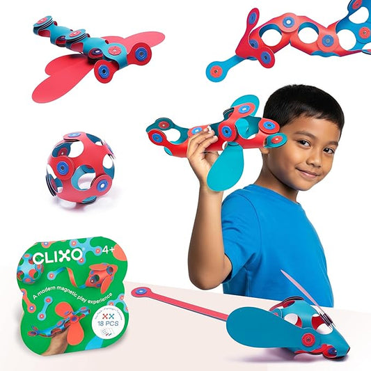 Clixo Itsy Magnetic Toy for Kids - Flexible, Durable, Imagination-Boosting Magnet Building Toy. Educational Multi-Sensory STEM Experience. Great as a Travel Game. Ages 4-99. 18 Piece Pack