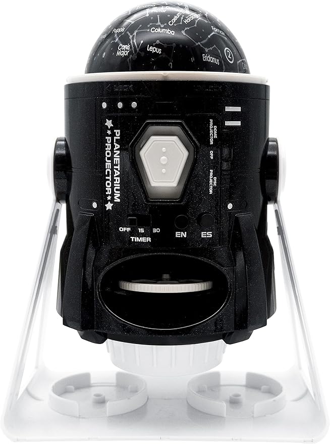 LEXiBOOK Speaking 2-in-1 Constellations and Images Planetarium Projector English/Spanish, 24 Images to Discover Space, 2 Constellation Domes, STEM, Black/White, NLJ181i2