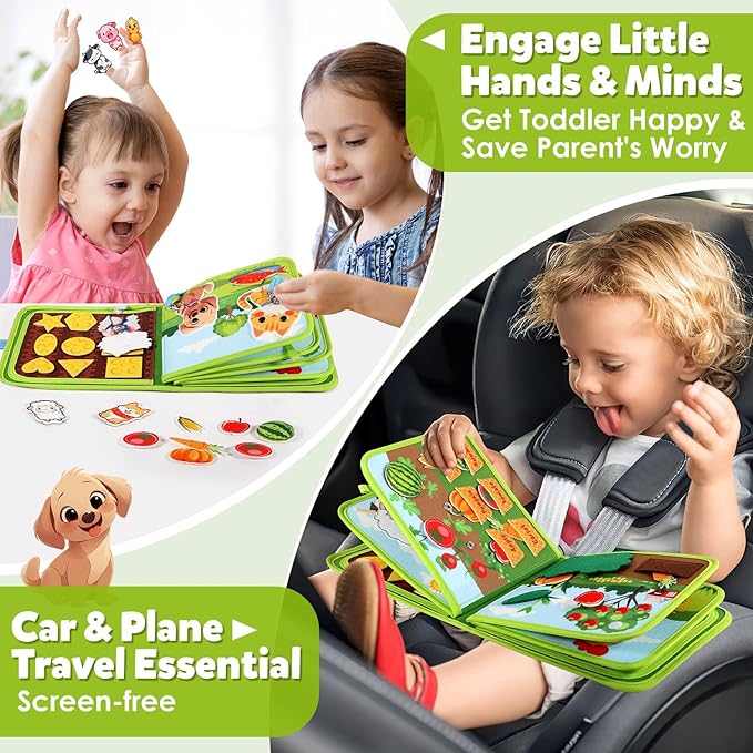 GOLIYEAN Montessori Busy Book for Toddlers 1-3, Busy Board Montessori Toys for 1-2 Year Old Boy Girl Birthday Gift, Educational Learning Sensory Activity Books, Quiet Book Travel Toys for Airplane Car