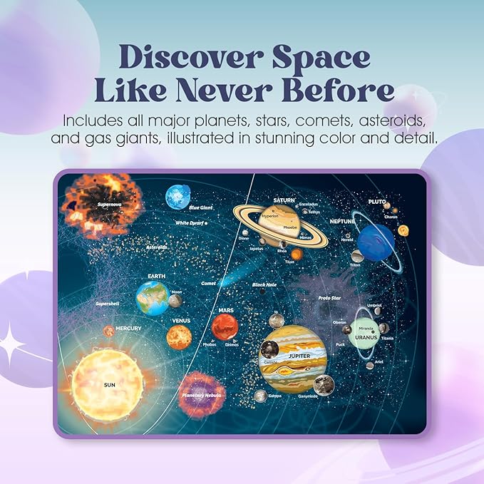 Geotoys Solar System Puzzle for Kids - Space Puzzle for 4+ Year Old, Includes Planets, Stars, and More - 250 Piece Puzzles for Kids - Made in The USA Vibrant Educational Jigsaw Puzzles