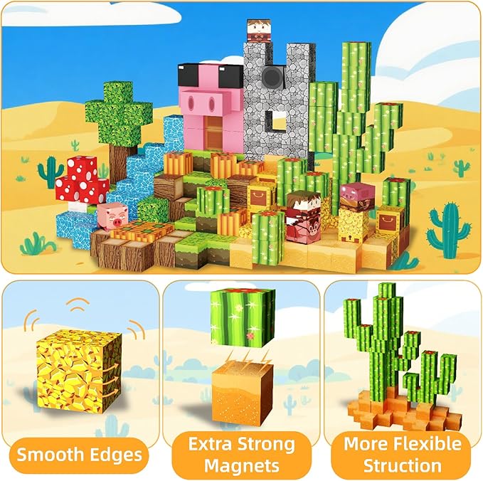 Magnetic Blocks, 120PCS Magnetic Building Blocks Cubes for Kids Ages 3+, STEM Sensory Educational Toys Birthday Set for Kids Toddlers