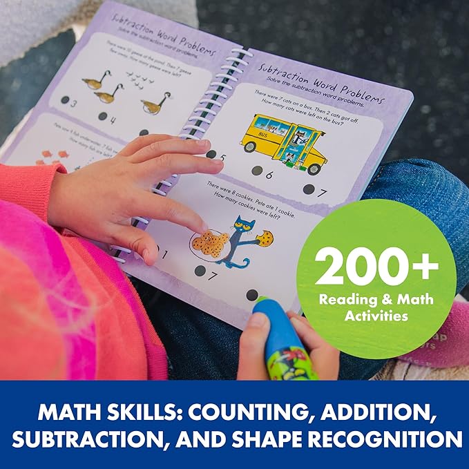 Educational Insights Hot Dots Pete The Cat Kindergarten Reading & Math Workbook - Kindergarten Workbooks with Interactive Pen, Homeschool Learning Books, Build Early Reading & Math Skills, Ages 5+