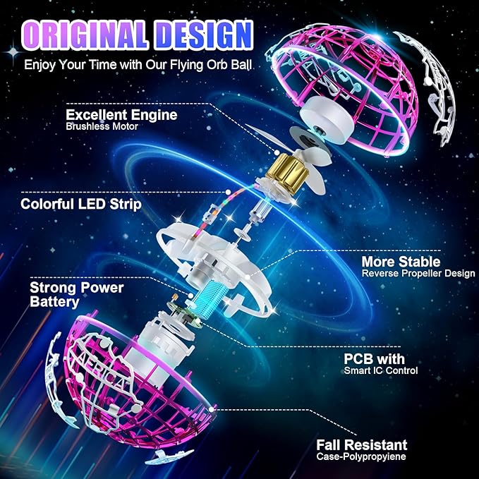 Flying orb Ball 2025 Upgrade Hover Boomerang Ball 6 Lighting Effects Cool Toys for Kids Teen Adults Indoor Outdoor Flying Toy