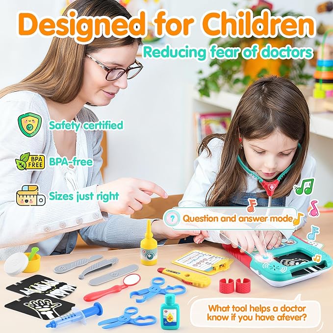 PLAY Doctor Kit for Kids with Learning Tablet, Doctors Play Set with Kids Tablet, Real Stethoscope, Various Medical Toys, Pretend Play Toys for Toddlers 3-5, Halloween Christmas Birthday Gifts
