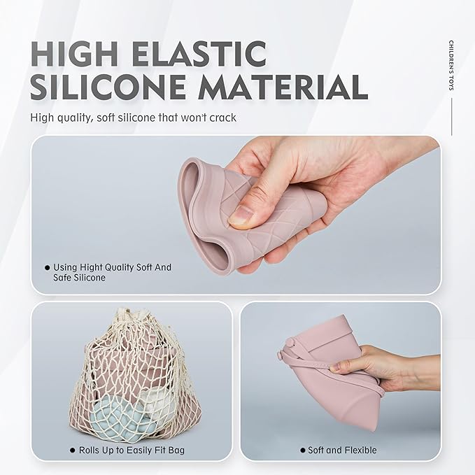 MarcZero 17Pcs Silicone Beach Toys,Modern Baby Beach Toys,Travel Friendly Beach Set,Silicone Bucket, Watering Can, Shovel, 12 Sand Molds, Beach Bag,Silicone Sand Toys for Toddlers, Kids (Pink)