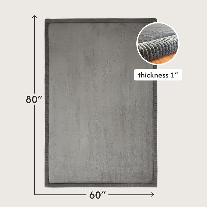 Premium Baby Playmat for Floor 60" x 80" Dark Gray – Cloudsoft Coral Velvet Memory Foam Rug for Crawling – Non-Slip, Water-Resistant, Non-Toxic, Easy-Care Muscle Mat – Thick Play Mat for Baby