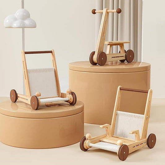 Woodtoe Wooden Baby Walker, 4-in-1 Montessori Baby Push Walker, Adjustable Speed Baby Push Toys, Wood Balance Bike, Educational Learning to Walk Christmas Toys for Toddler 1 2 3, 1st Birthday Gift