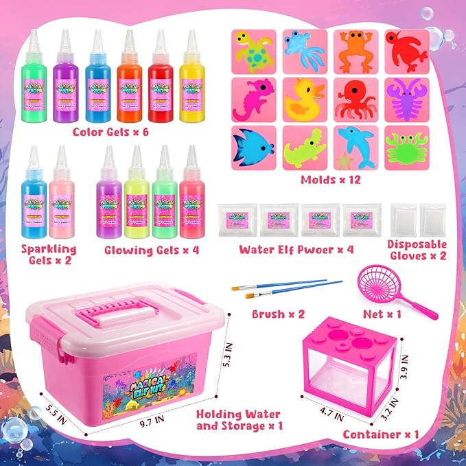 MDINGTD Magic Water Elf Toy Kit: DIY Squishy Toys Art Crafts Kits with 12 Gels and 12 Molds, Make Your Own Creative Toys Party Favors Christmas Birthday Gifts for Girls Ages 4-12