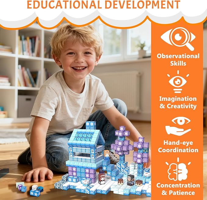 Vdealen 300 PCS Magnetic Blocks-Magnetic Building Blocks, Stacking Magnetic Cubes Toy for Kids, STEM Montessori Sensory Toys for Boys and Girls Age 3 4 5 6 7 8 9 10 11 12 Christmas Birthday Gift