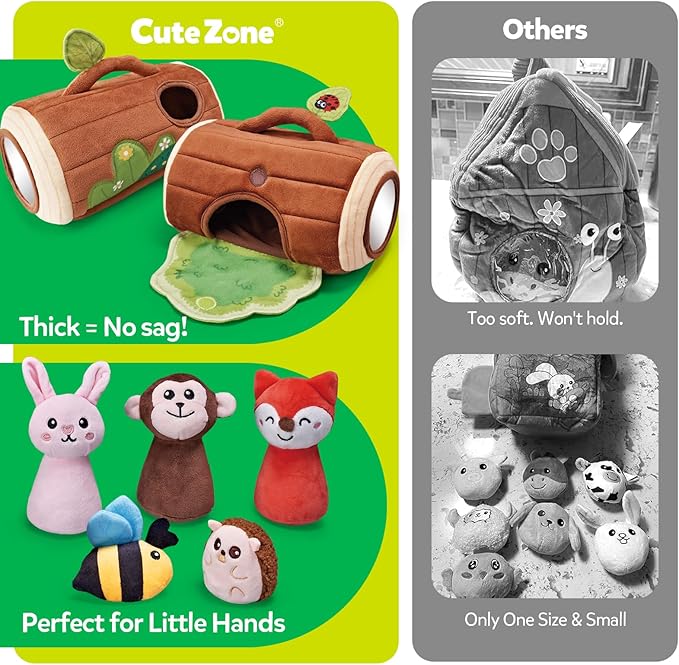 Baby Toys 6-12 Months - Jungle Soft Plush Stuffed Animal Set with Rattle, Squeaker & Mirror - Montessori Sensory Toys for Babies Ball 6 7 8 9 Months, Baby Christmas Birthday Boy Girl Gifts