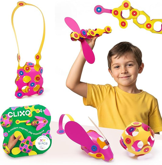 Clixo Itsy Magnetic Toy for Kids - Flexible, Durable, Imagination-Boosting Magnet Building Toy. Educational Multi-Sensory STEM Experience. Great as a Travel Game. Ages 4-99. 18 Piece Pack