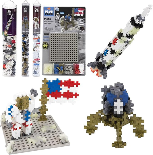 PLUS PLUS - Apollo 11 Space Playset Bundle - Space Mini Maker Tubes and Baseplate Builder - Construction Building STEM | STEAM Toy, Interlocking Mini Puzzle Blocks for Kids