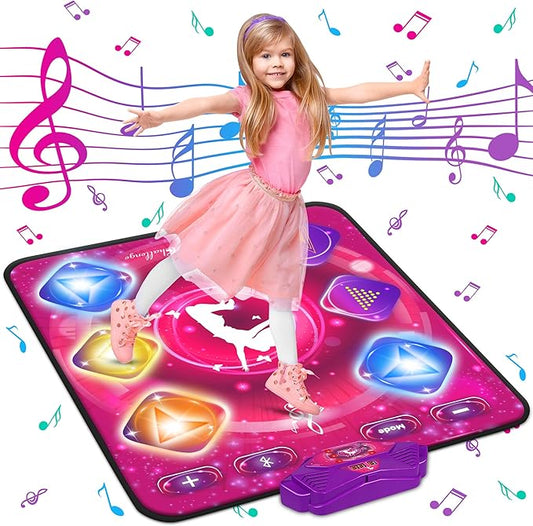 Dance Mat for Kids, Electronic Dance Pad with Wireless Bluetooth & LED Lights, Adjustable Volume, Built-in Music, 5 Game Modes, Xmas B-day Gifts for 3+ Years Old Girls Toys (Bluetooth Type-Purple)