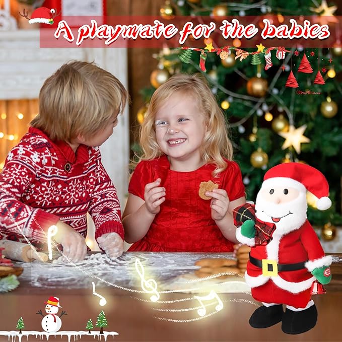 Jumping Dancing Singing Santa, Singing Dancing Santa Claus Toys Animated Christmas Plush Toy Funny White Elephant Musical Plush Toys 2025 Xmas New Year Gift for Kids,15"